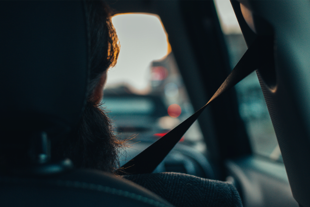 Car Passenger with seatbelt,View from backseat