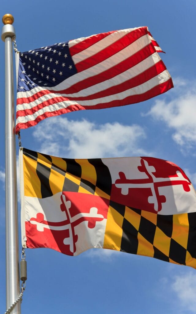 Maryland flag flying in Carroll County MD